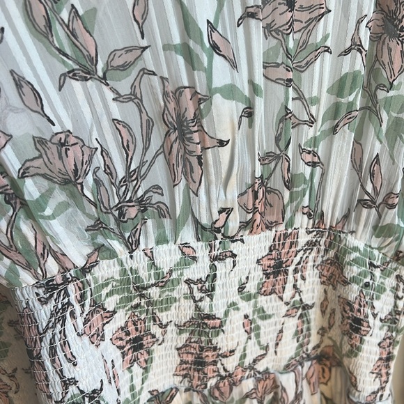 🛍️Rag & Bone Calista White Floral Maxi Long Sleeve V Neck Dress Pink XL - Picture 9 of 14